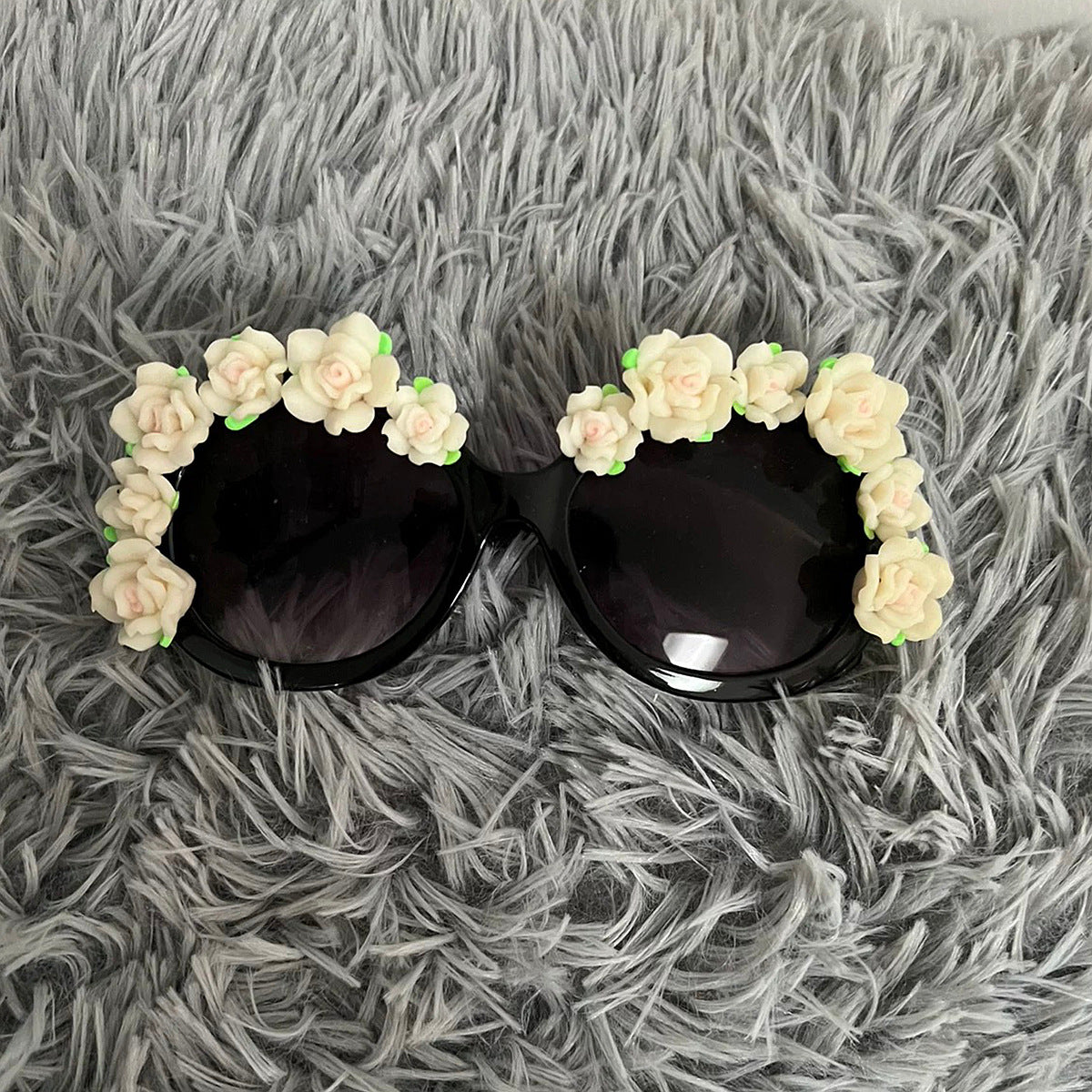 Trendy punk glasses dark rose round frame retro