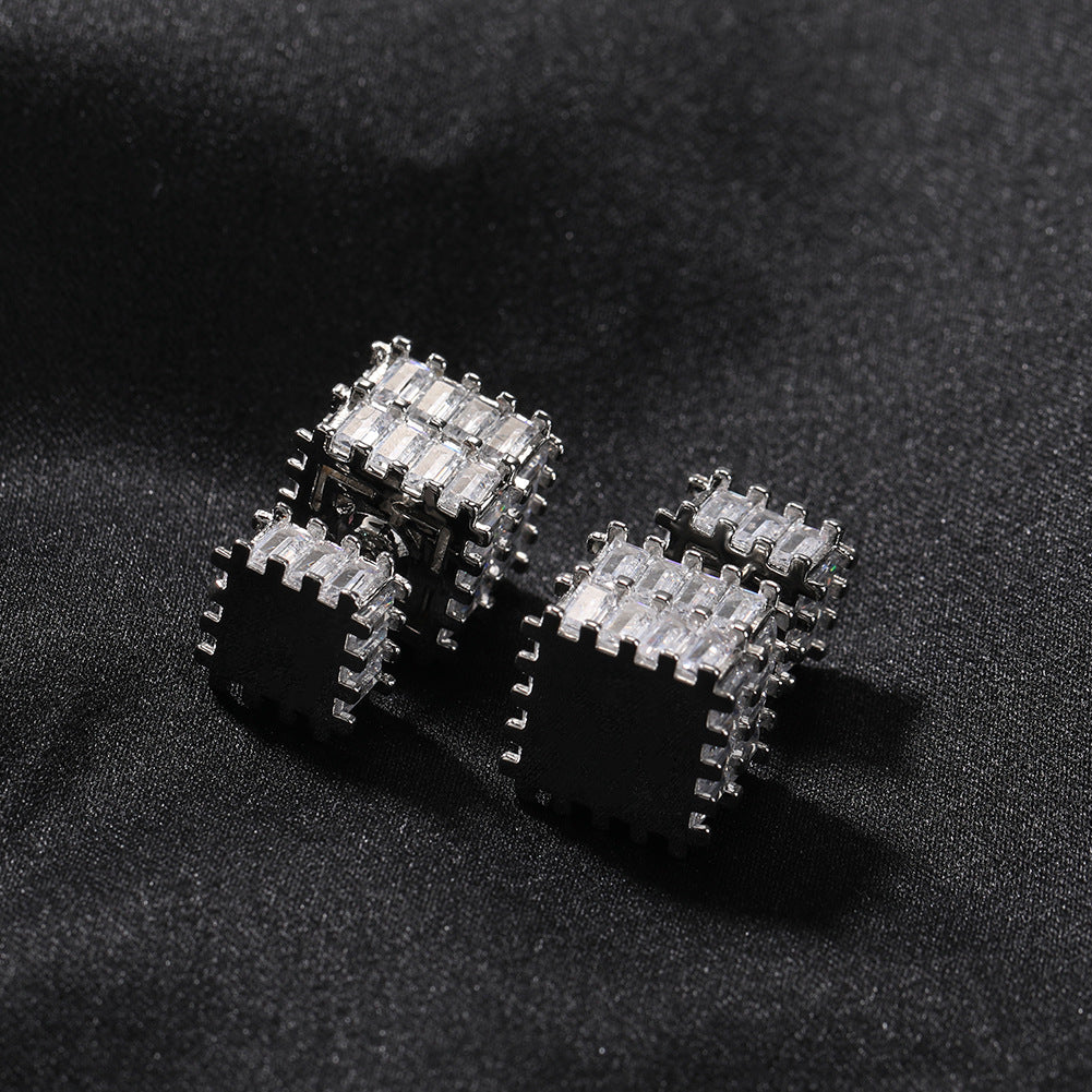 Earrings Hip Hop Zircon Square Earrings rapper