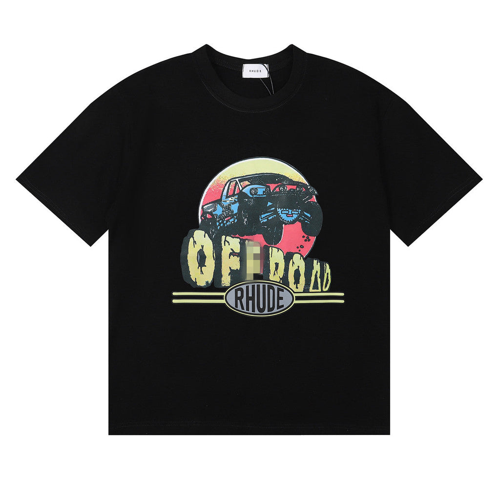 Rhude T Shirt Alphabet Coconut Racing Pattern Short Sleeve T-Shirt