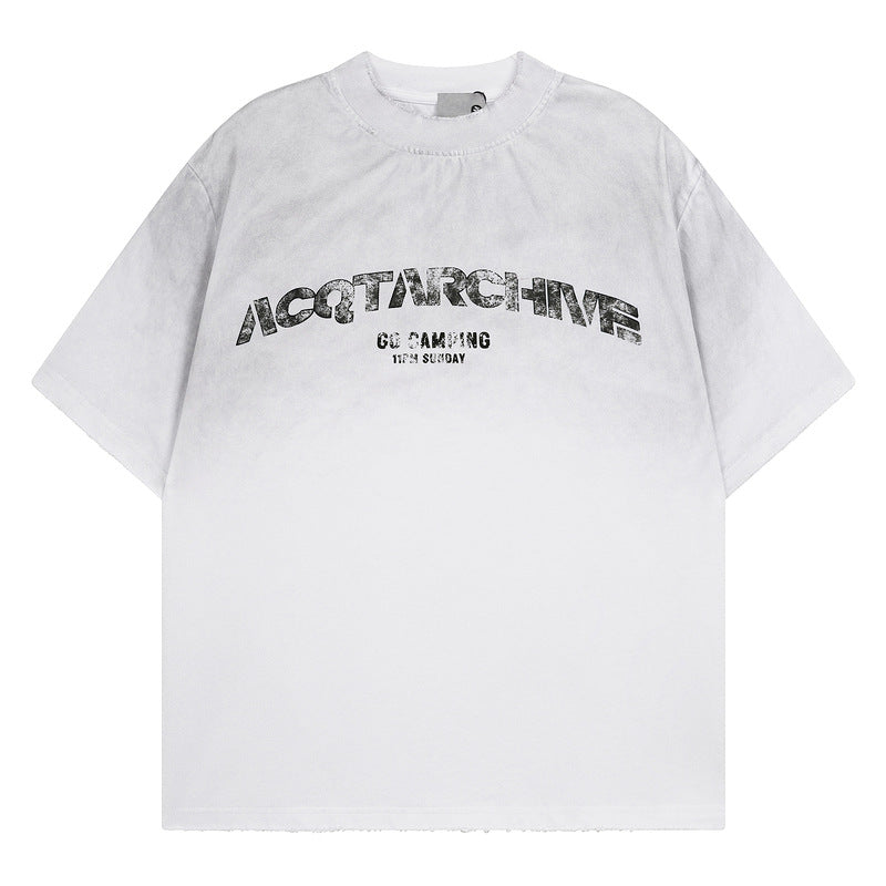 High-quality pure cotton T-shirt retro washed old dirty dye design