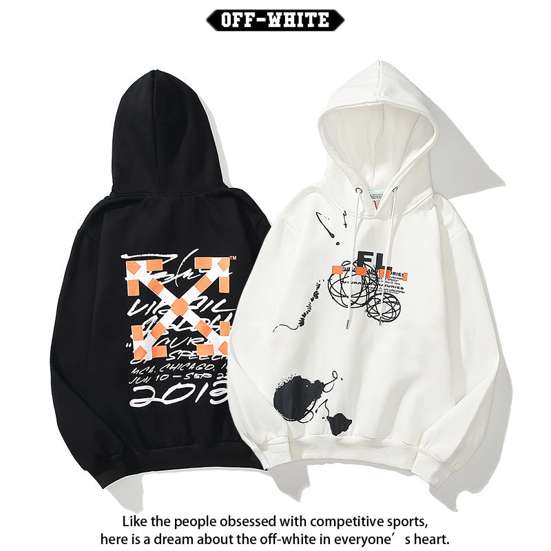 OW hoodie Creative Graffiti Letter Pattern Arrow Fleece Hood