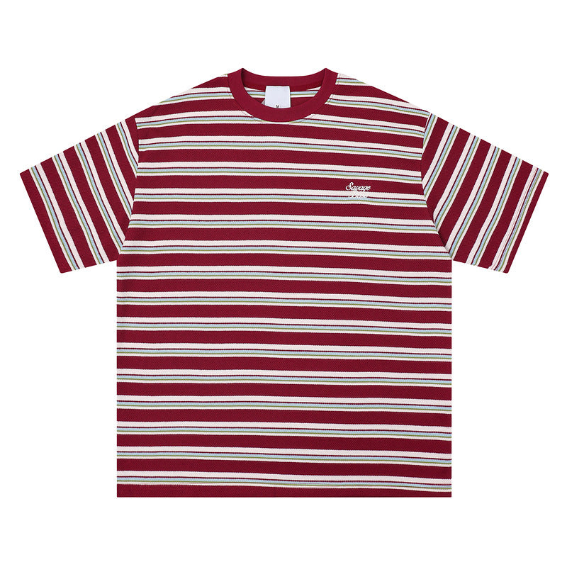 High-quality pure cotton T-shirt shoulder sleeve striped short sleeve