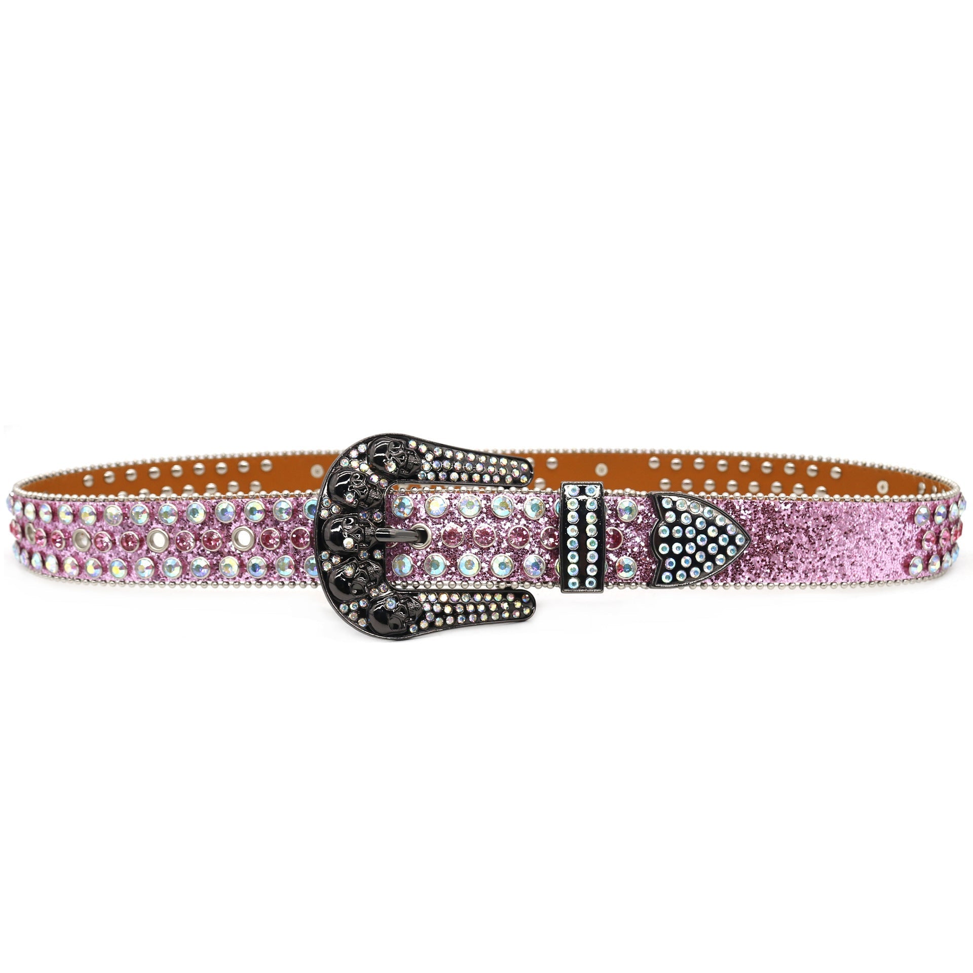 Hip-hop punk rhinestone belt skull y2k wide belt