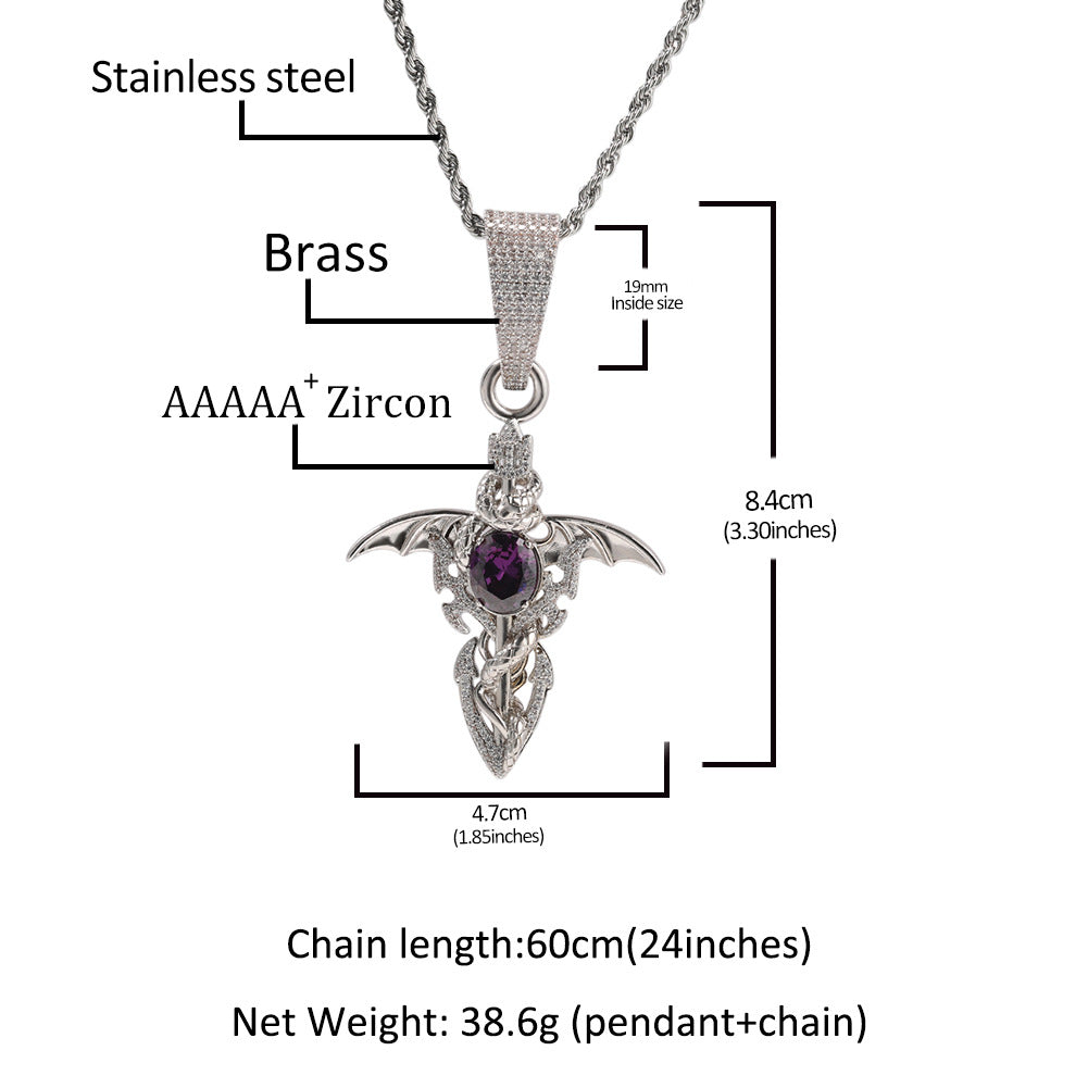Jewelry Devil's Sword Wings Cross Pendant Copper Zircon Armament St. Valentine's Royalty