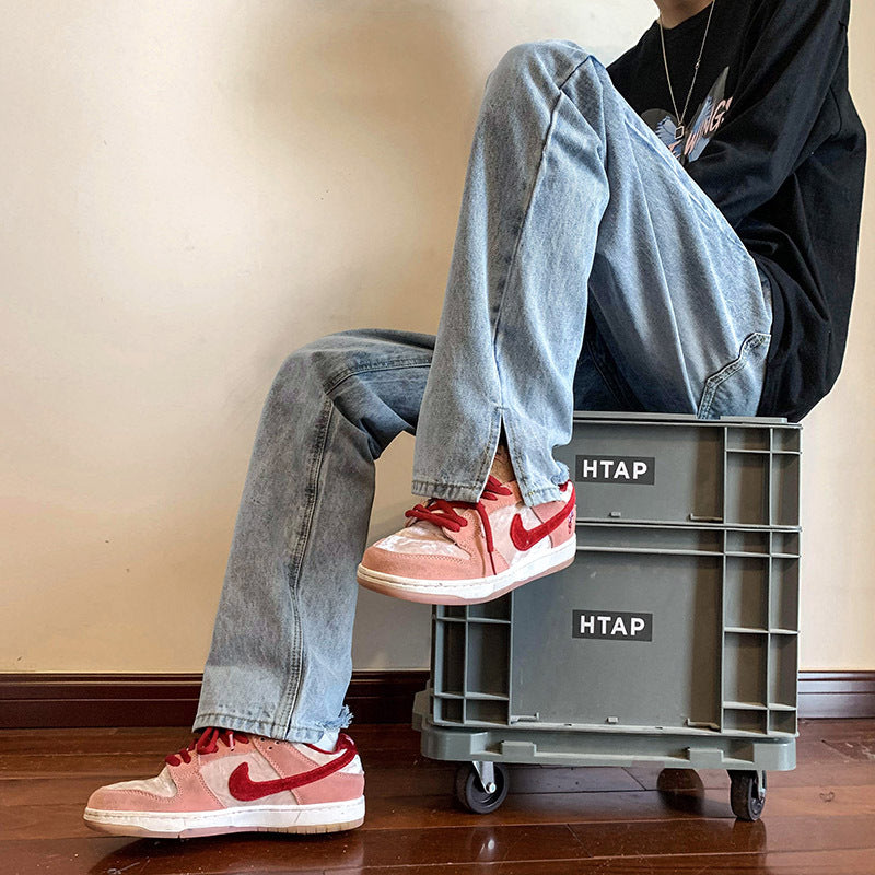Men Jeans Wide-Leg Straight Pants Summer