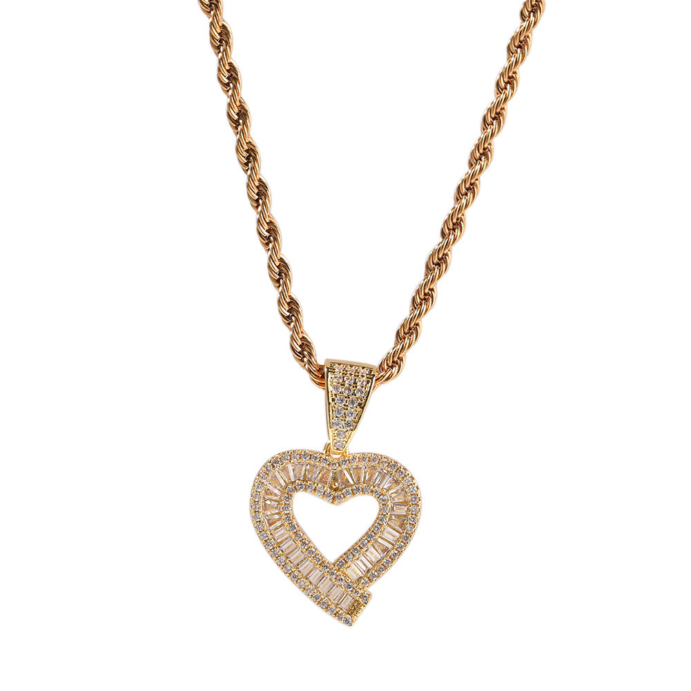 Jewelry T-Square Love Pendant Personality Trend Retro Copper Zircon St. Valentine's Spectrum Angel Pieces