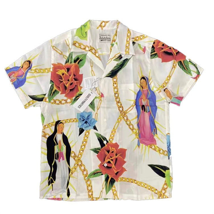 GUILTYPARTIES TIGER Shirts 20SS Bramble Flower, Virgin Mary, Hawaiian Short Sleeve Shirt Men