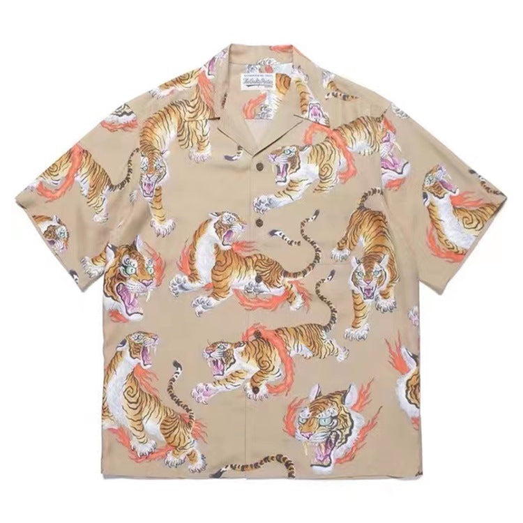 GUILTYPARTIES TIGER Shirts 22SS Limited TimLehi Fire Ring Tiger Totem, Short Sleeve Shirt Men