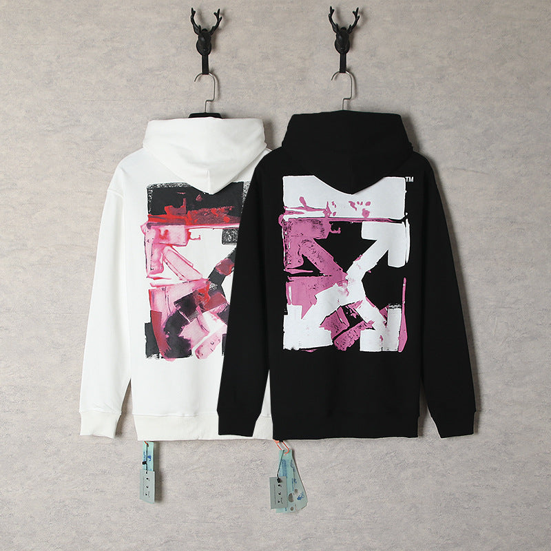 OW  hoodie acrylic hand painted graffiti arrow pattern pullover hooded