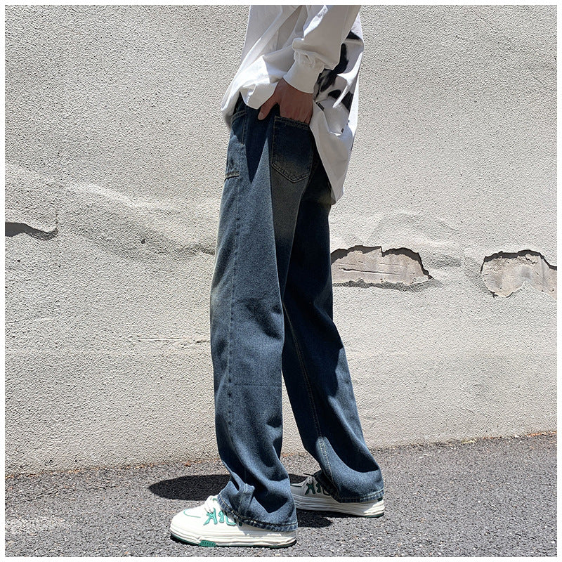 Men Jeans Retro Loose Straight-Leg Wide-Leg Pants