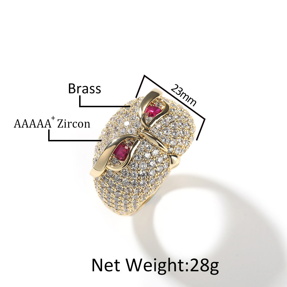 Rings Owl Ring Hip Hop Copper Set 5A Zircon Spectrum Animal