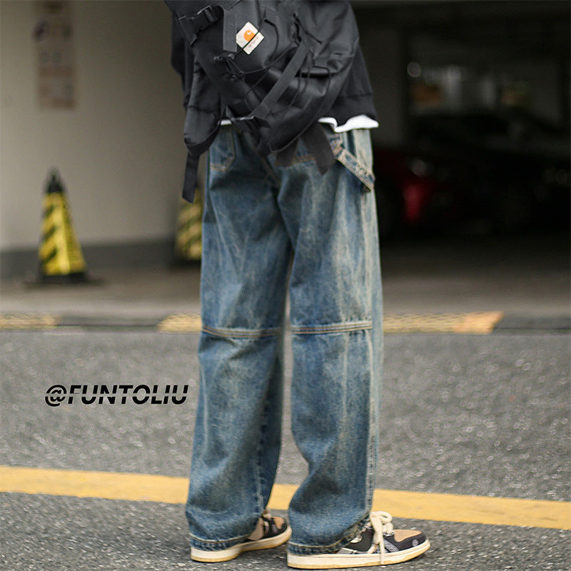 Men Jeans Cargo Jeans Male Autumn and Winter Loose Straight-Leg Trousers