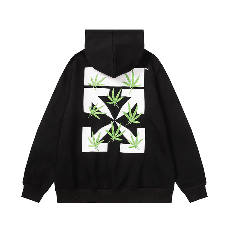 OW hoodie plant leaf arrow pattern fleece hooded