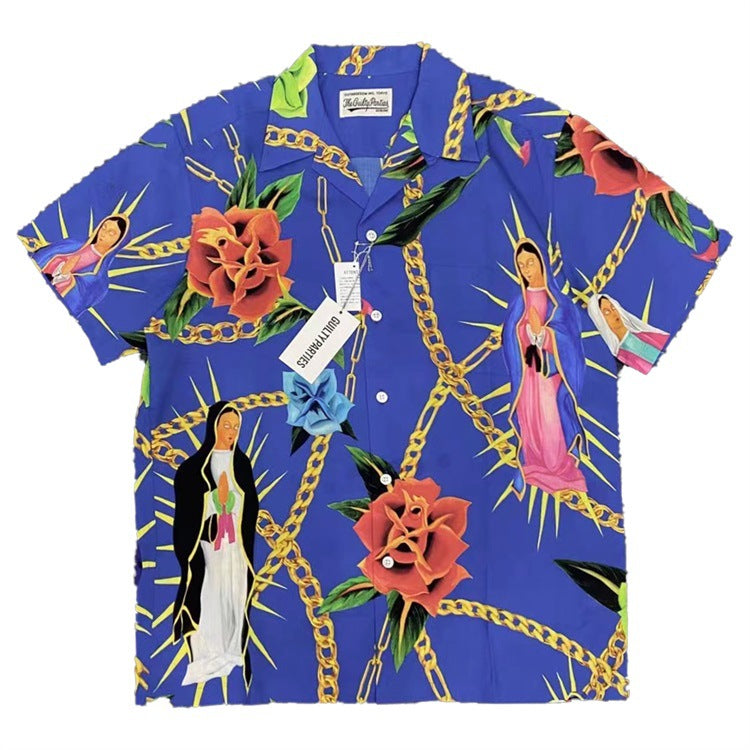 GUILTYPARTIES TIGER Shirts 20SS Bramble Flower, Virgin Mary, Hawaiian Short Sleeve Shirt Men