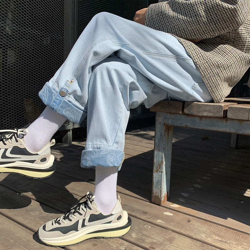 Men Jeans Autumn Vintage Jeans Men's Straight Loose Wide Leg Old Pants