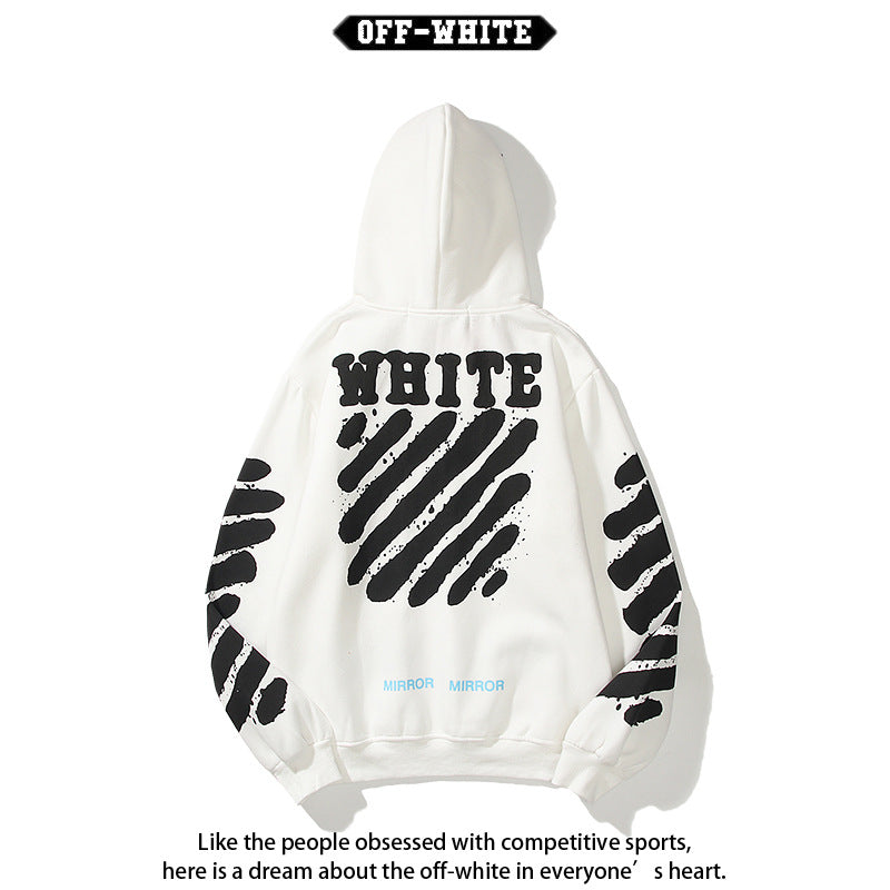 OW  hoodie 喷墨字母箭头图案加绒连帽