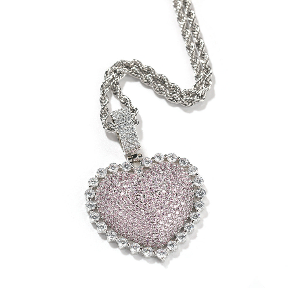 Jewelry Love Copper Zircon Pendant Round Zirconium Pendant Necklace Spectrum St. Valentine's Royalty