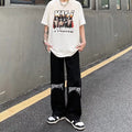 Men Jeans Printed Jeans Men Baggy Straight Trousers