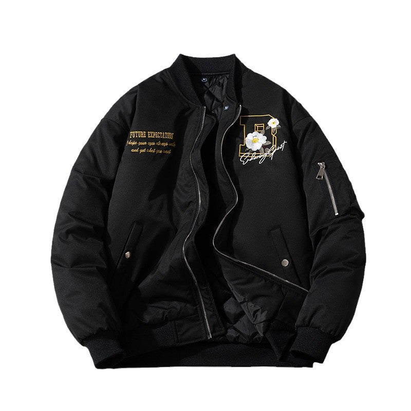 Mens Vintage Jackets Floral Embroidered Jacket Loose Casual Baseball Uniform