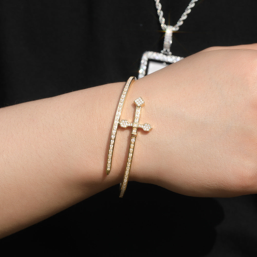 Bracelet Hip Hop Sword of Justice Bracelet Copper Zircon Full Diamond hiphop Armament Royalty