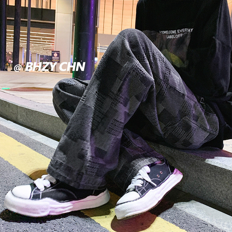 Men Jeans Men's Loose Wide Leg Pants Straight-Leg Pants