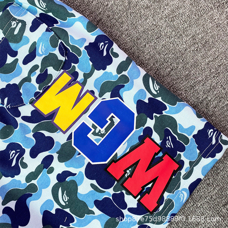 Bathing ape Bape Shorts Camo Alphabet Shark Straight Beach Pants