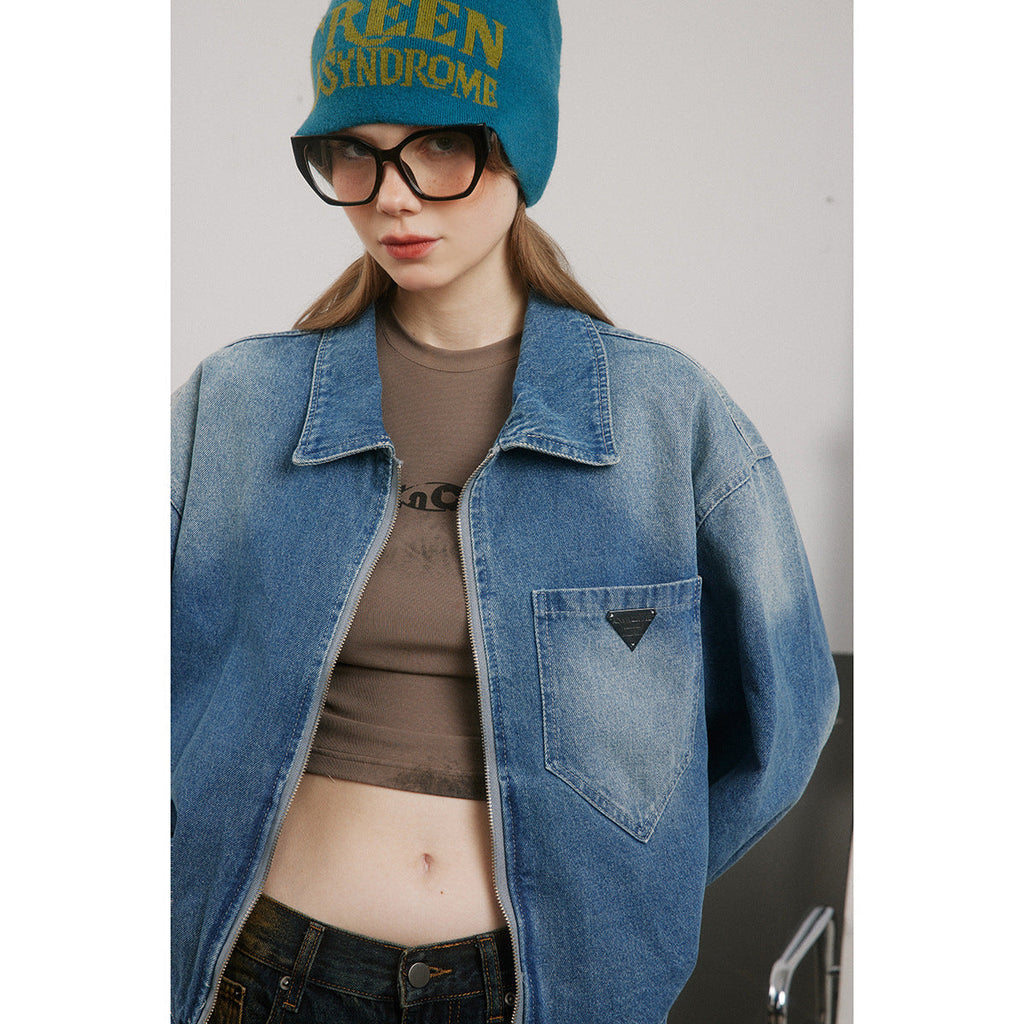 Unisex Jacket Retro Washed Denim Jacket Men's and Women's Turn-down Collar Coat Denim Jacket