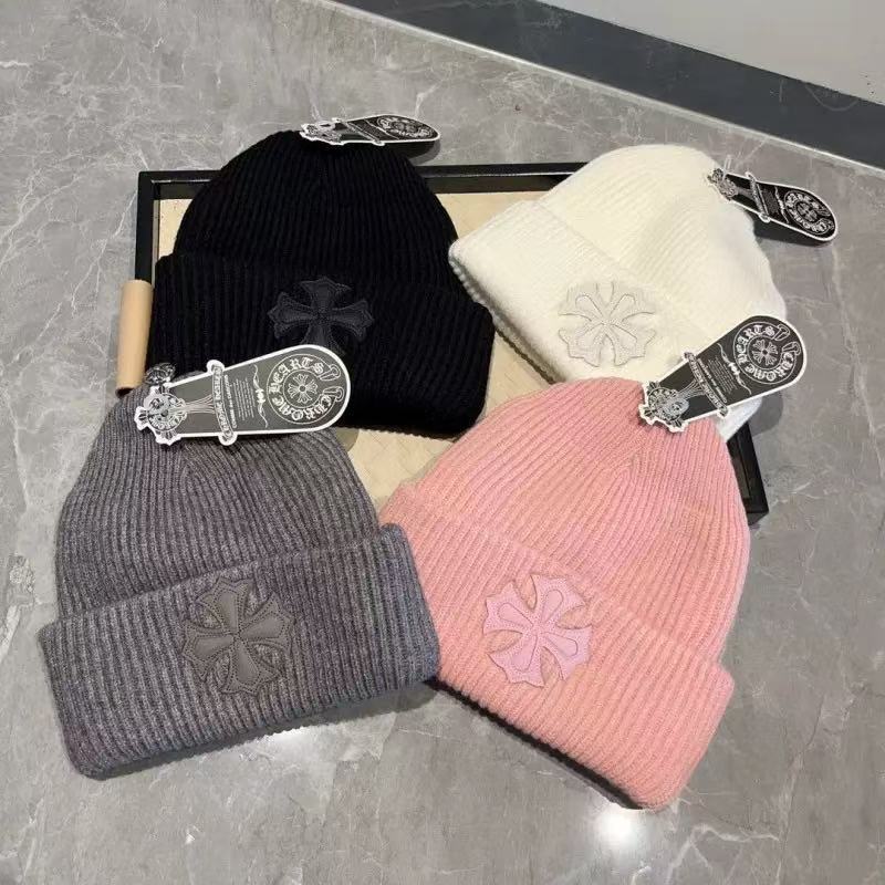 Chrome Hearts Knit Hat - Warm, Casual, Trendy Winter Streetwear Fashion Versatile Jacquard Wool Hat European and American Casual Warm Cold Hat Cross-border Knitted Hat Xiaoxiang Hat