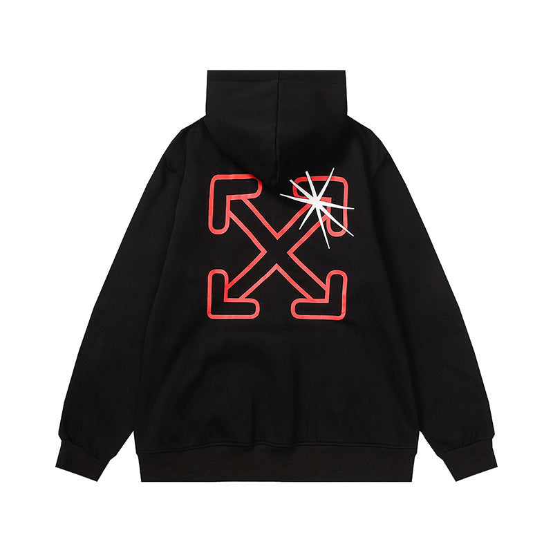 OW  hoodie with a shining star arrow pattern fleece hoodie