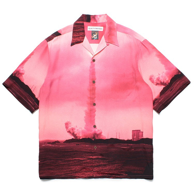 GUILTYPARTIES TIGER Shirts 23AW Kowajiro, 8th Anniversary Photography Hawaiian Short Sleeve Shirt Men