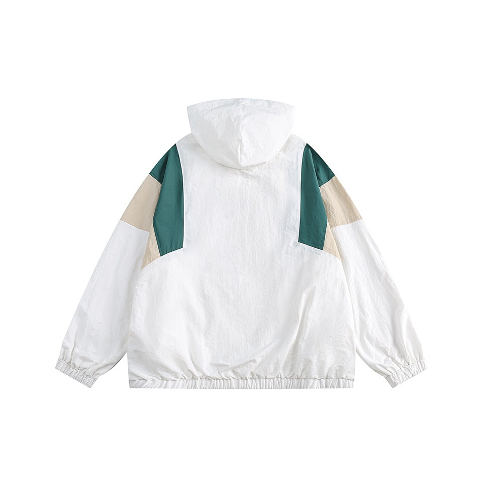 Unisex Jacket Retro Patchwork Contrast Color Loose Stand-up Collar Jacket