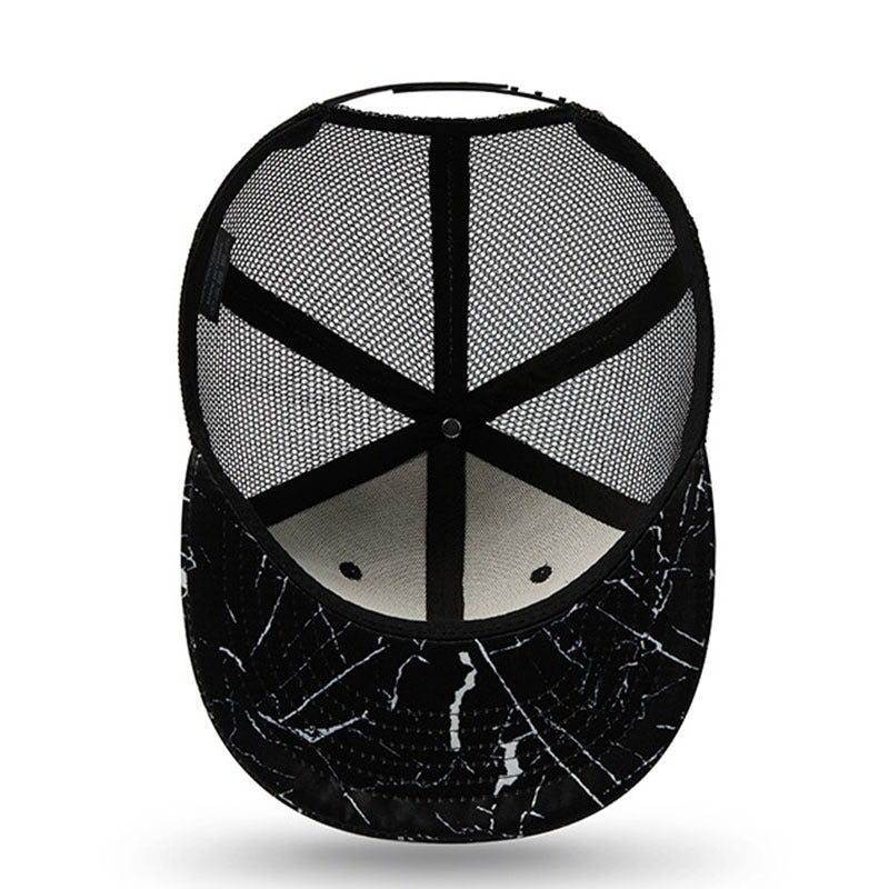 Trendy flat brimmed snapback hats mesh summer breathable sun shade
