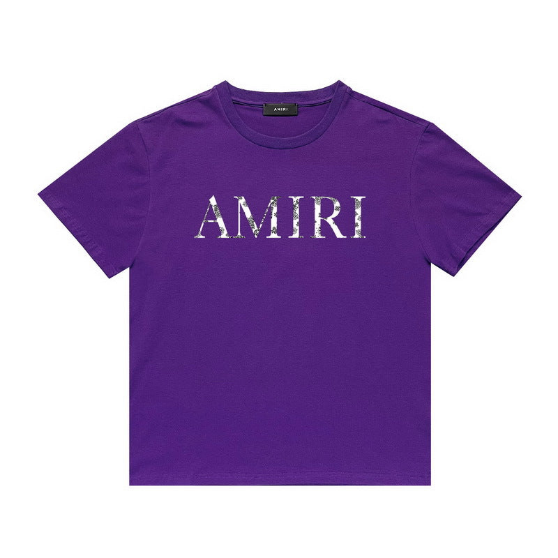 Amiri T Shirt Lettered Casual Hip Hop round Neck Short Sleeve T-shirt