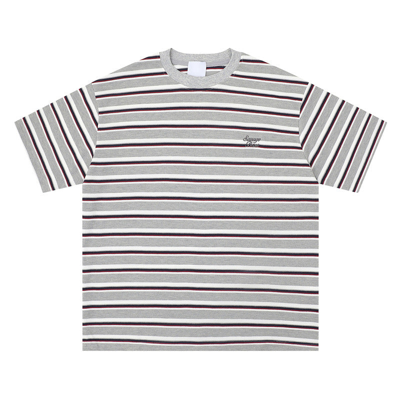 High-quality pure cotton T-shirt shoulder sleeve striped short sleeve