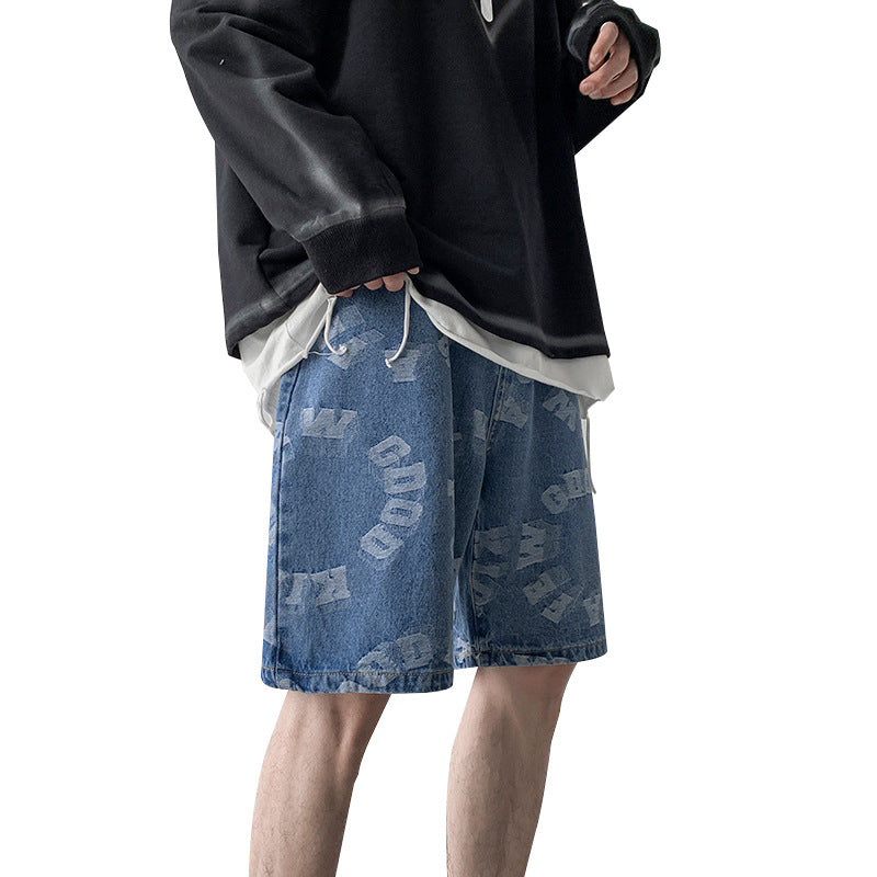 Men Jeans Summer Denim Shorts Loose Straight Casual Shorts