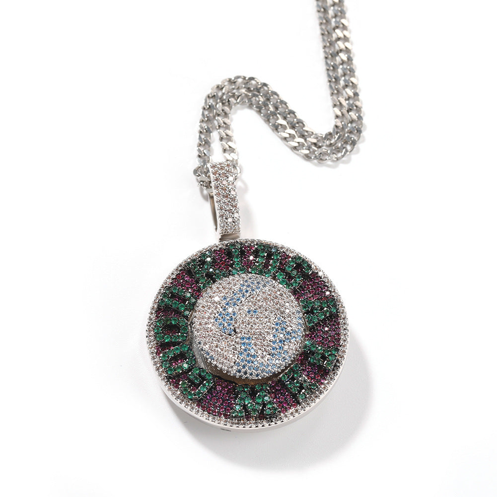 Jewelry Rotatable AFGK Earth Pendant Ma Siwei Full Diamond Tide Necklace Dog Tags rapper Spectrum