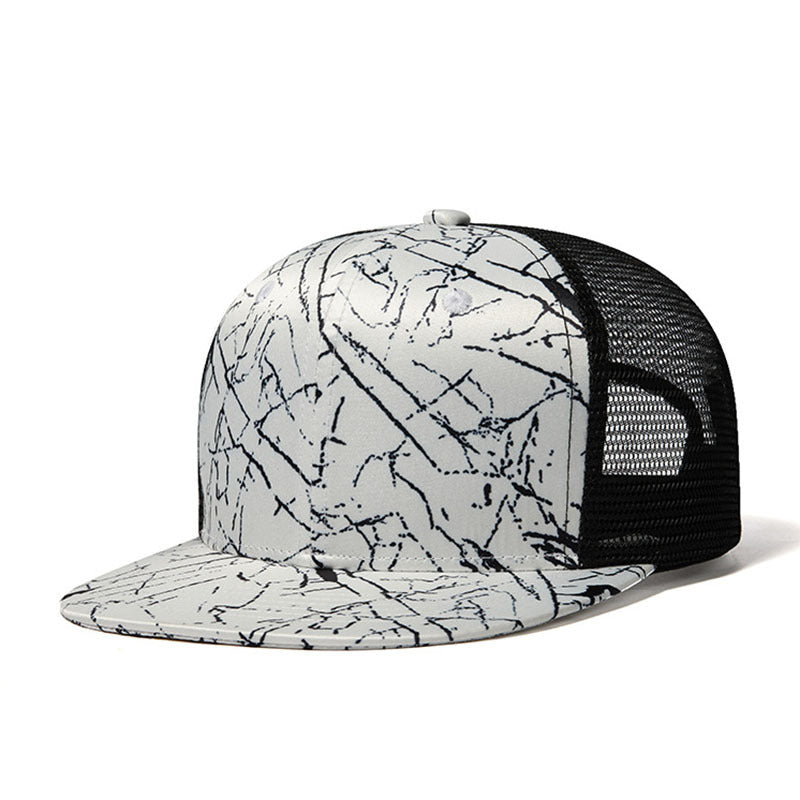 Trendy flat brimmed snapback hats summer mesh sunshade breathable