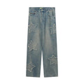 Men Jeans Hip Hop Five-Pointed Star Patch Embroidered Jeans