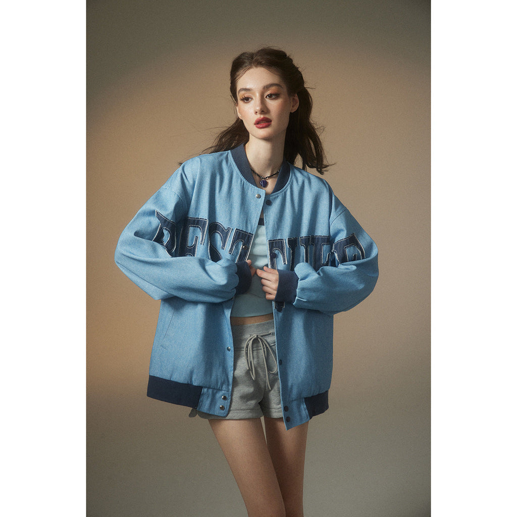 Unisex Jacket Vintage Patch Embroidery Tooling Jacket Loose Baseball Collar Coat