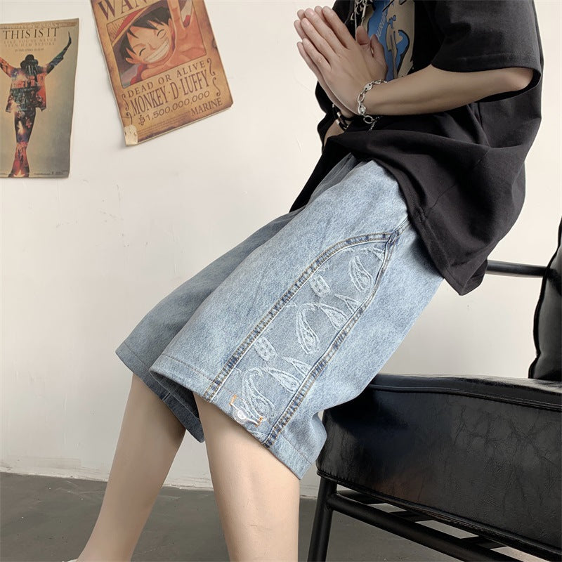 Men Jeans Paisley Denim Shorts Men's Summer Loose Short Circuit