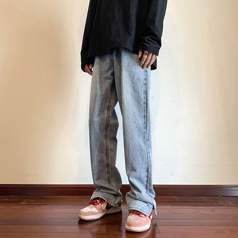 Men Jeans Baggy Straight Trousers Spring Split Baggy Pants