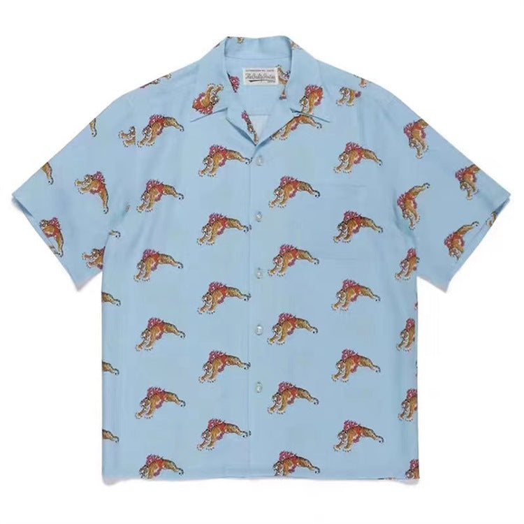GUILTYPARTIES TIGER Shirts 22ss TIM LEHI Flame Tiger, Hawaiian Short Sleeve Shirt