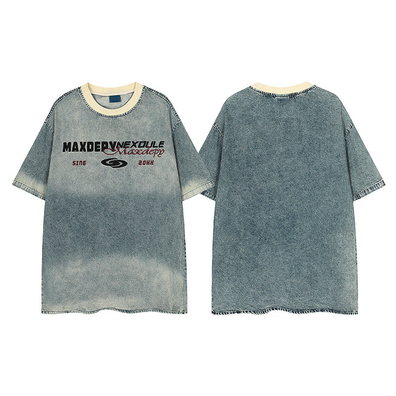 High-quality pure cotton T-shirt retro heavy industry washed and old