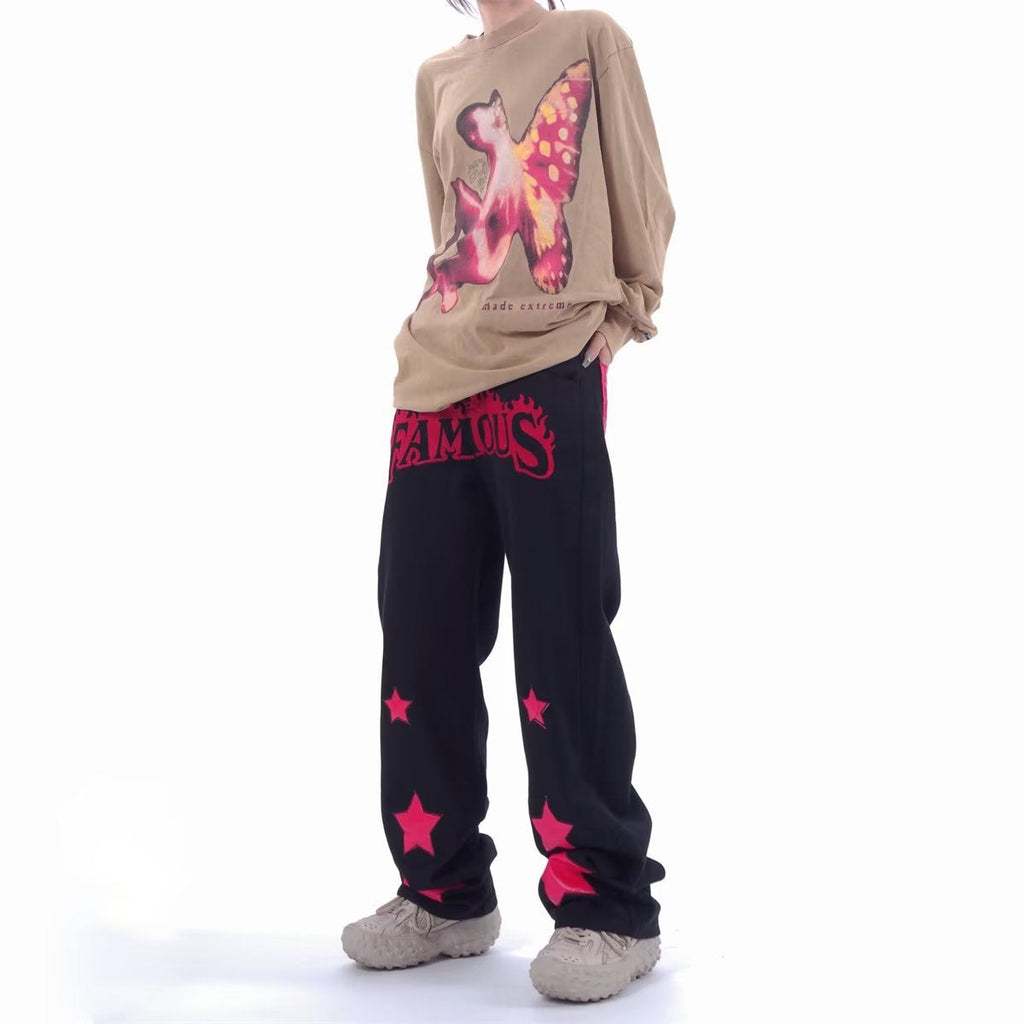 Men Jeans XINGX Paste Cloth Embroidery Jeans Retro Hip Hop Straight Loose Trousers