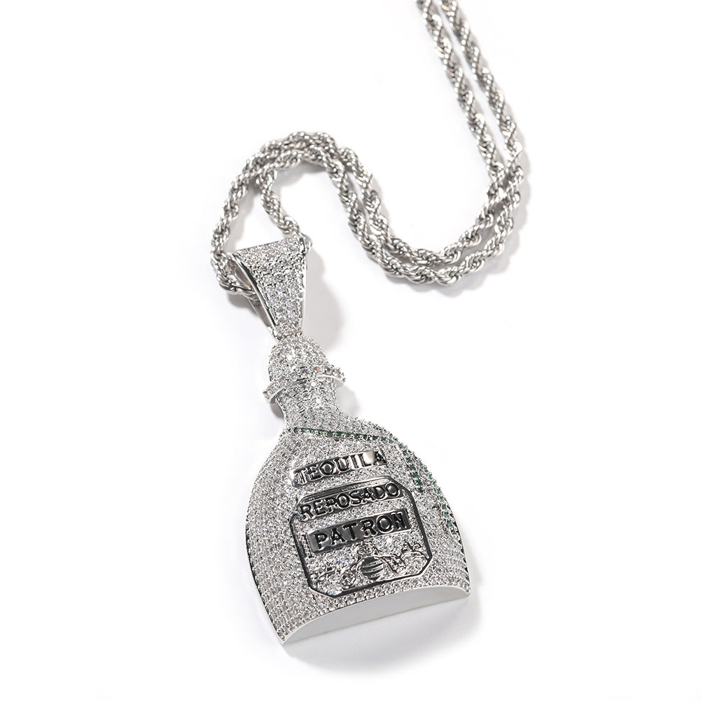 Jewelry Bottle Pendant Necklace Copper Set Zircon Hip Hop Rap Spectrum
