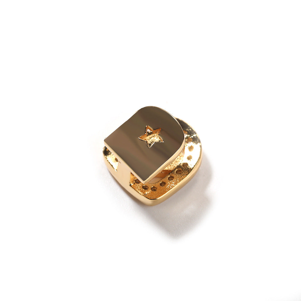 Grillz shell love single tooth braces real gold HIPHOP Royalty