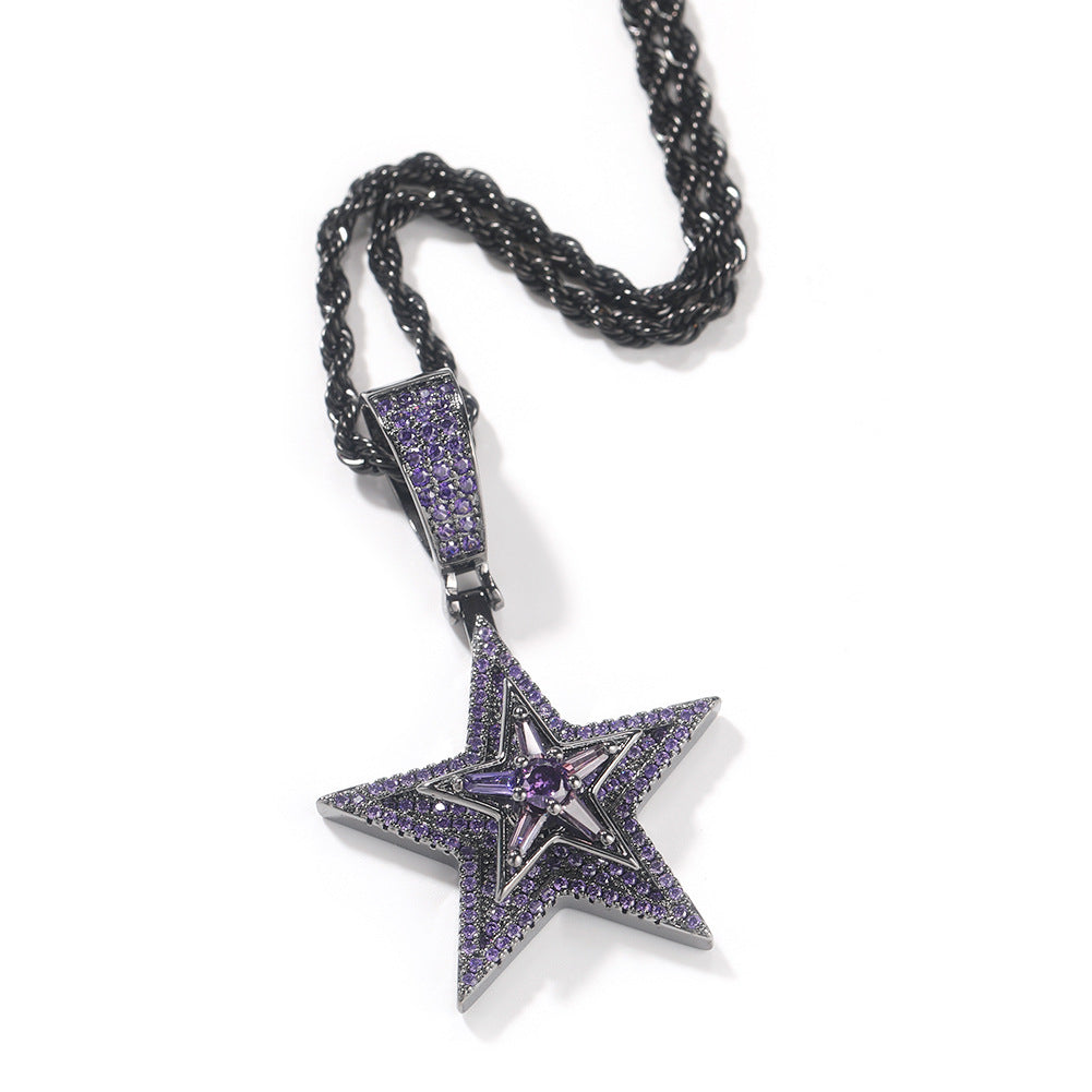 Jewelry Hip Hop Diamond Swivel Pentagram Pendant Necklace Cannabis Royalty Spectrum St. Valentine's