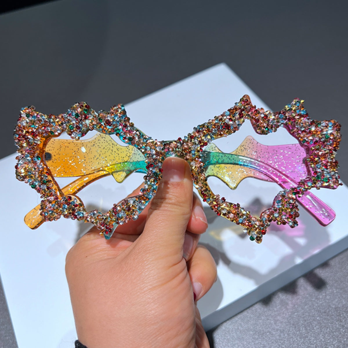 Trendy punk glasses asymmetrical full diamond y2k