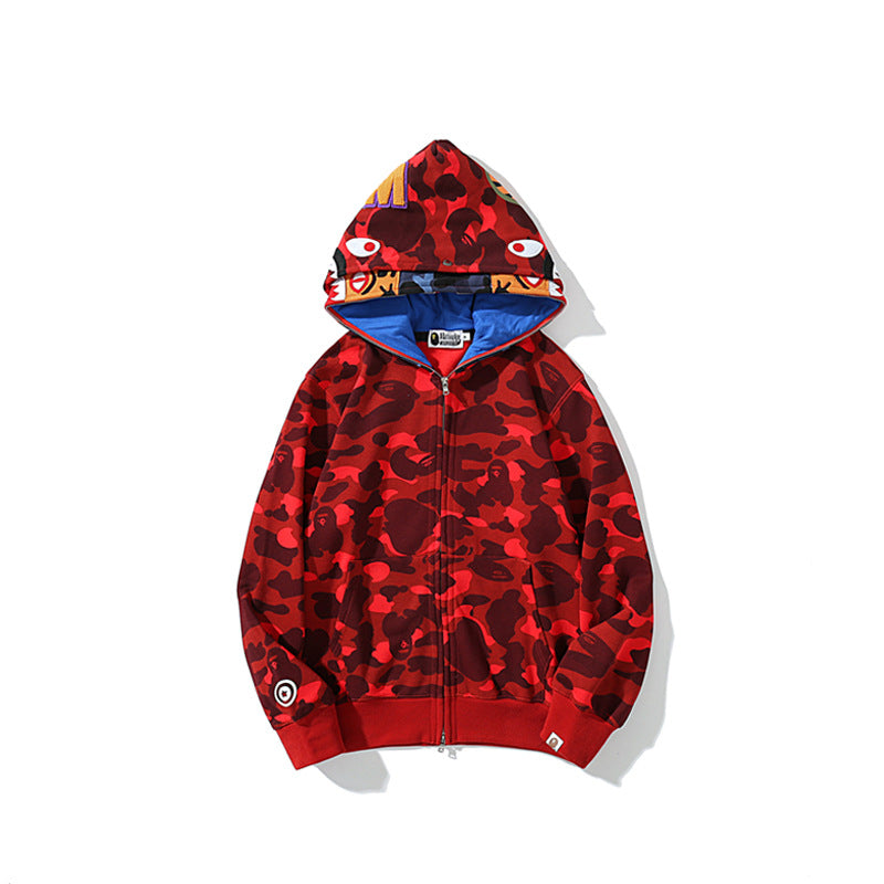 Bathing Ape Hoodie Camouflage Shark Tiger Head Double Hat Sweater