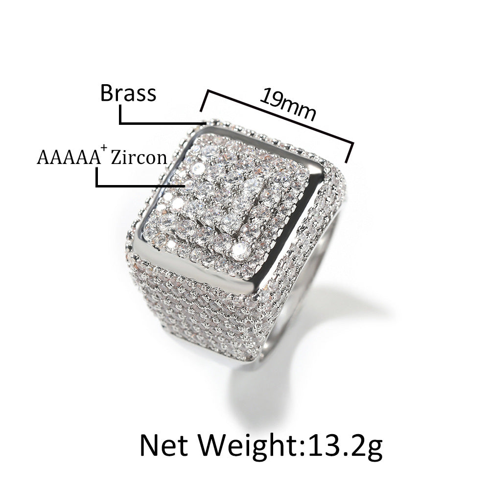 Rings Hip Hop Vintage Large Square Ring Copper with Zircon Spectrum St. Valentine's